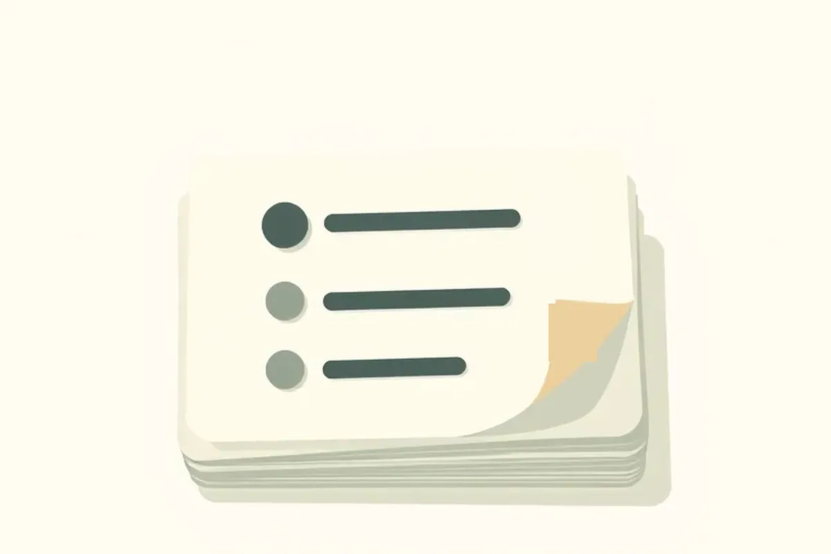 重ねたクイズカードと、めくれた付せんのイラスト